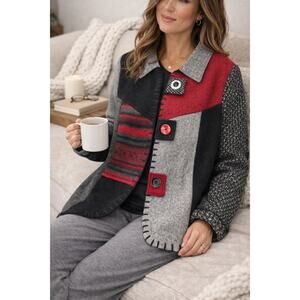 Vintage Baabaazuzu Wool Coat Women Medium Multicolor Patchwork Upcycled Art Coat